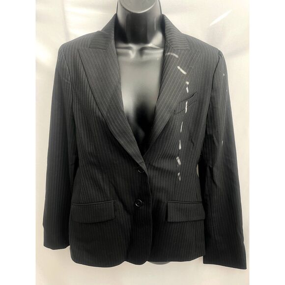 BCBG Max Azria Wool Blend Black Blazer Size M Striped Career Office Professional - Picture 1 of 10